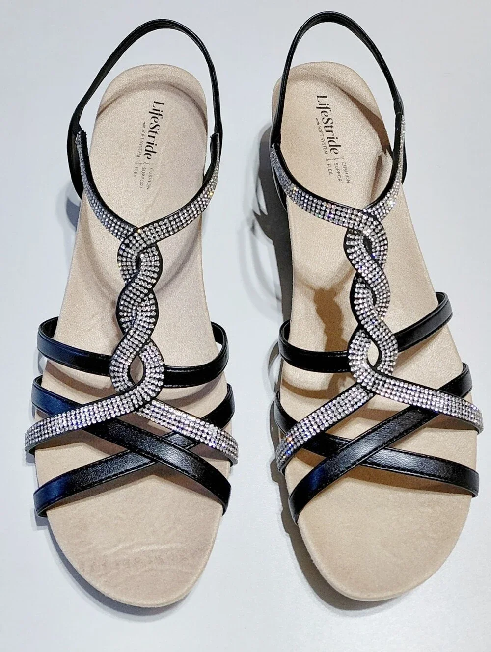 LIFESTRIDE Women's Miami Black Strappy Embellished Slingback Sandals Size 12M